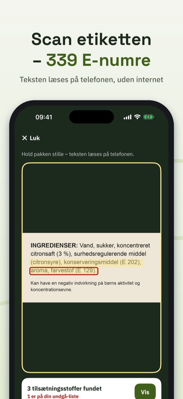 E-numre – E-tjek – Screenshot 1