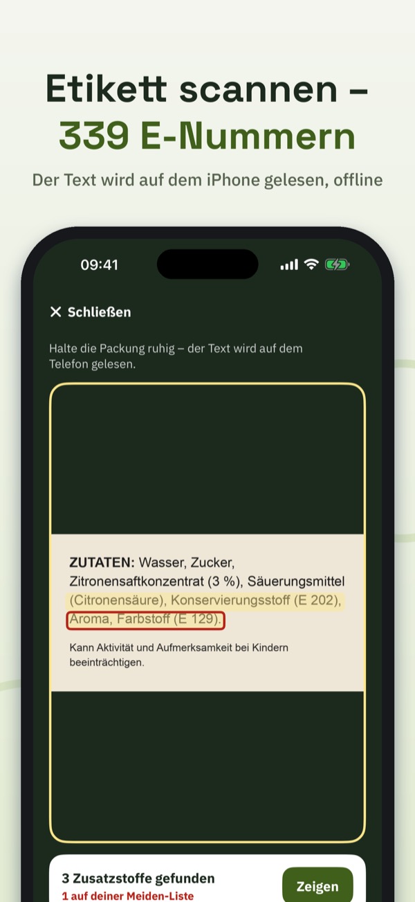 E-Check – Zusatzstoffe – Screenshot 1