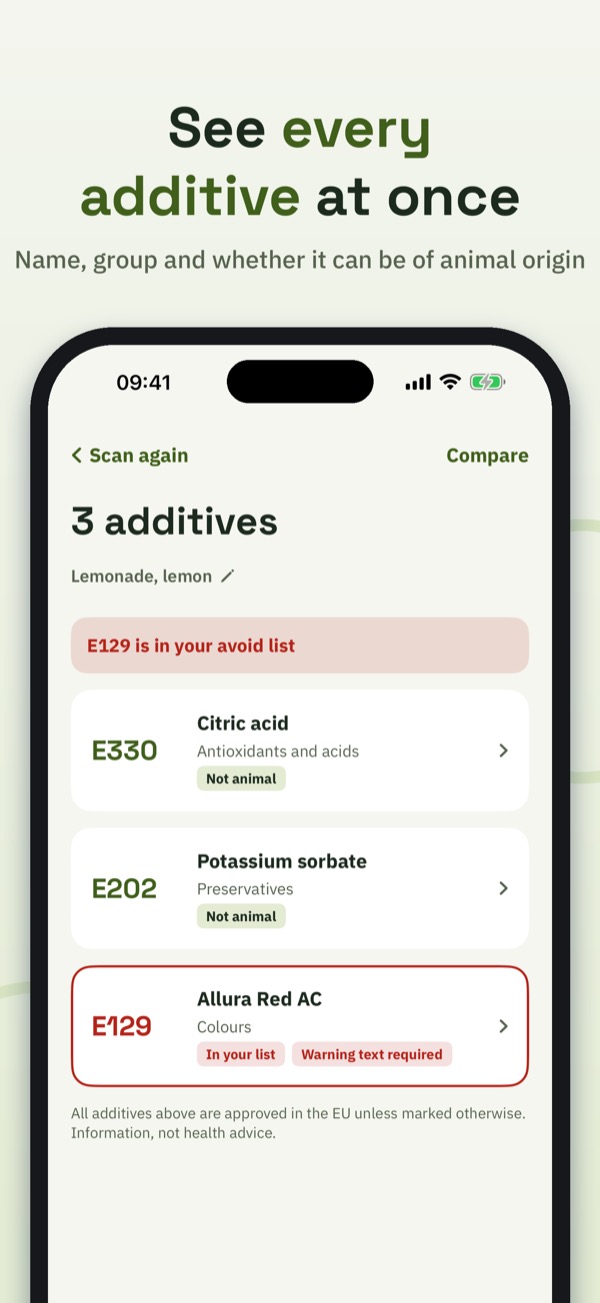 E-numbers – E-koll – Screenshot 2