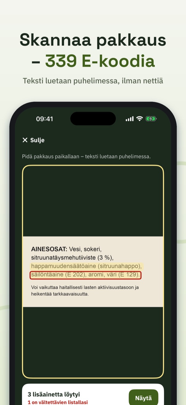 E-koodit – lisäaineet – Screenshot 1