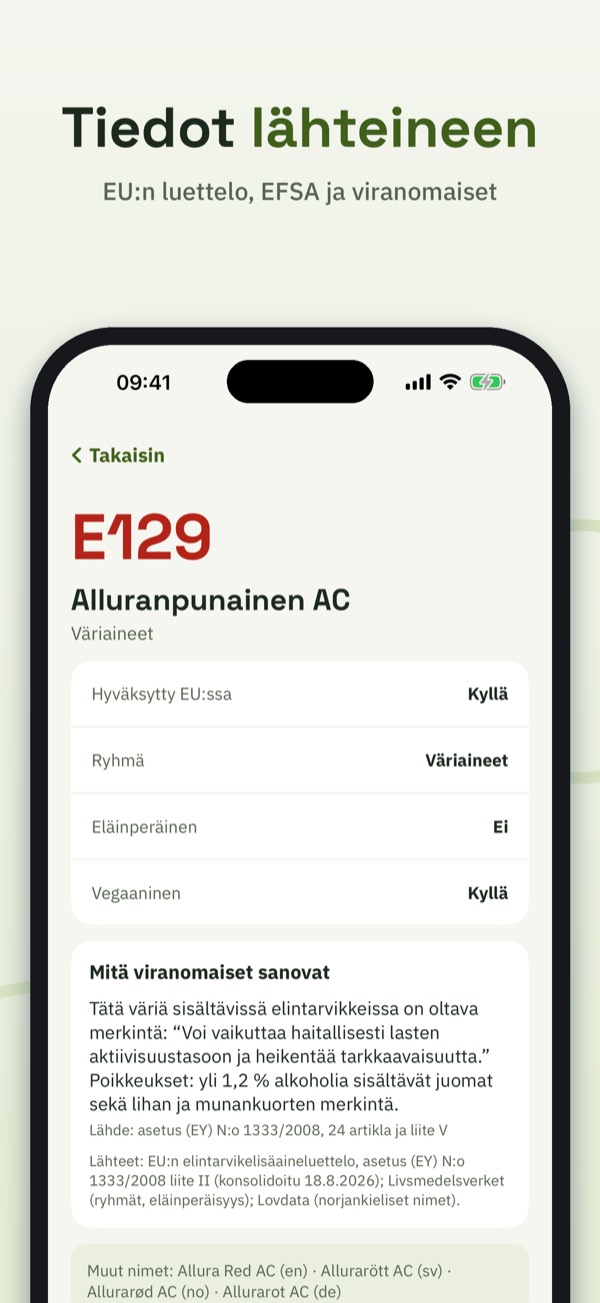 E-koodit – lisäaineet – Screenshot 3