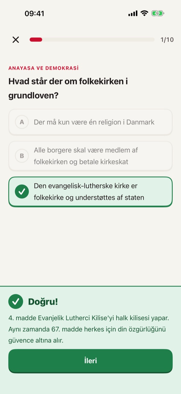Danimarka Vatandaşlık Testi – Screenshot 3