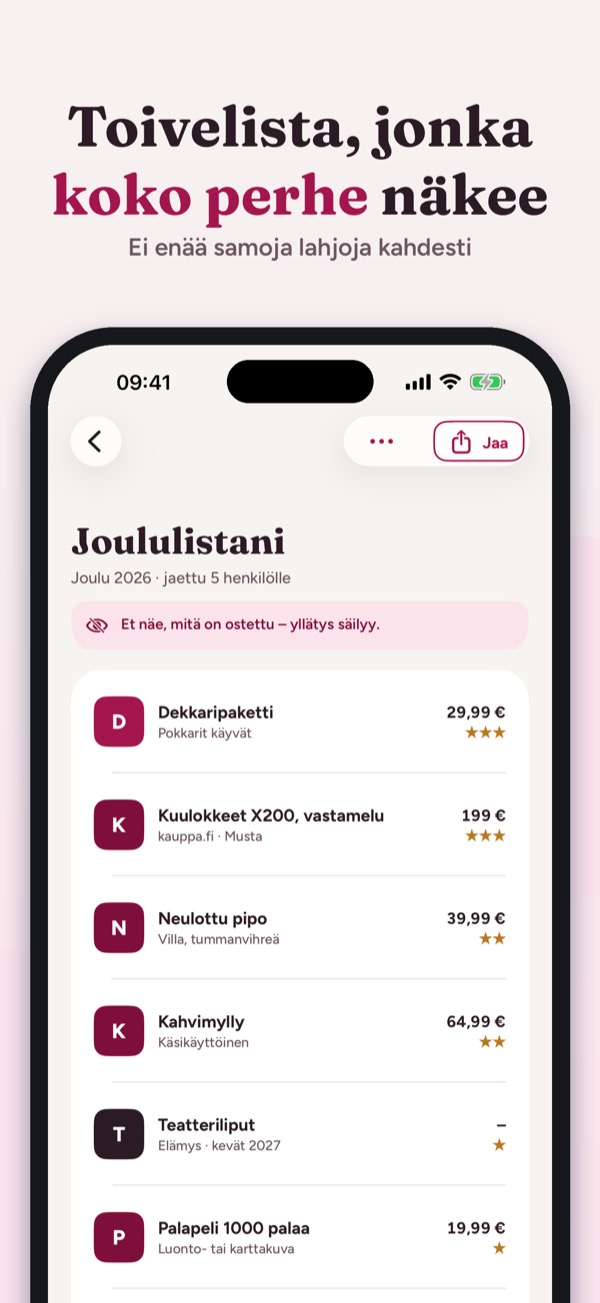Toivelista – lahjalista 1