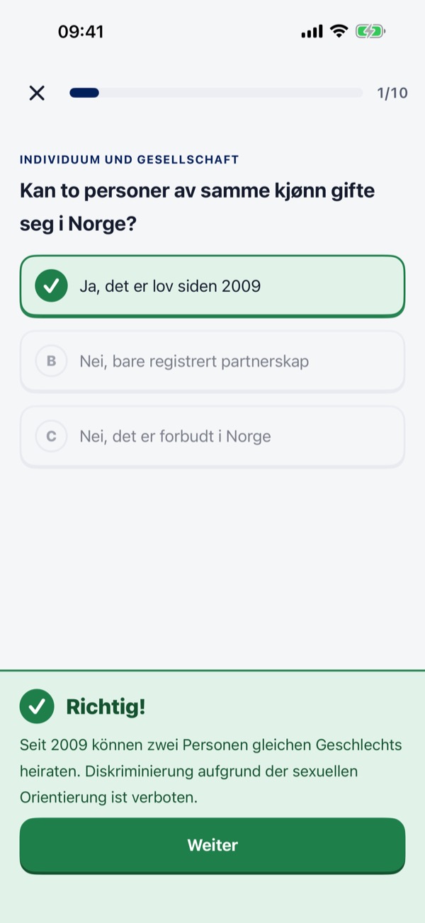 Norwegischer Einbürgerungstest – Screenshot 3