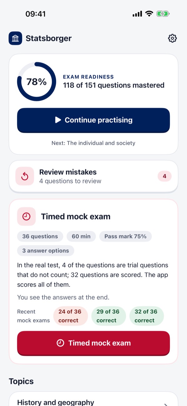 Norwegian Citizenship Test – Screenshot 2