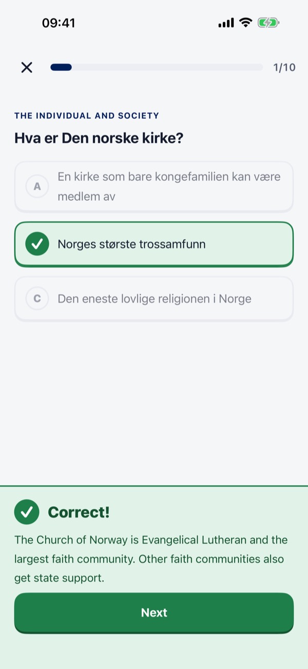 Norwegian Citizenship Test – Screenshot 3