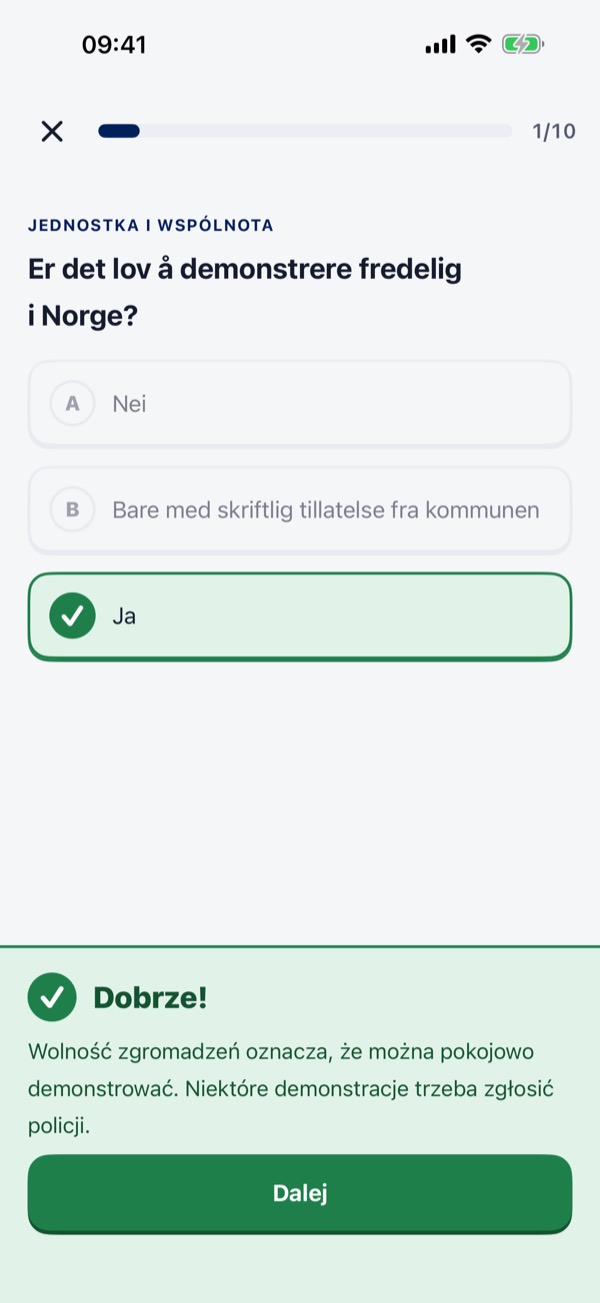 Test na obywatelstwo Norwegii – Screenshot 3